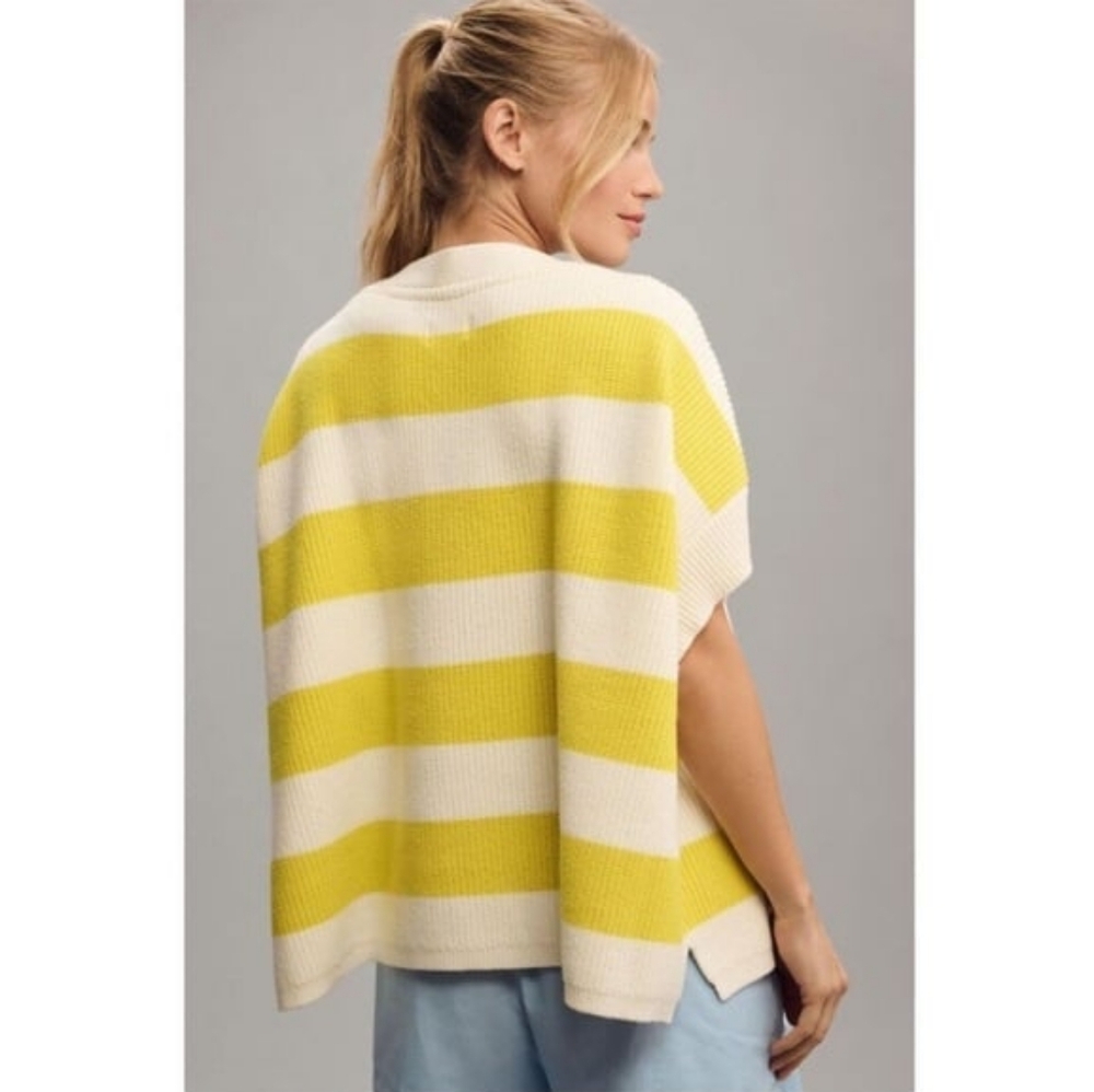 Anthropologie Maeve Oversized Striped V-Neck Sweater Vest in Chartreuse Size M - Picture 12 of 13